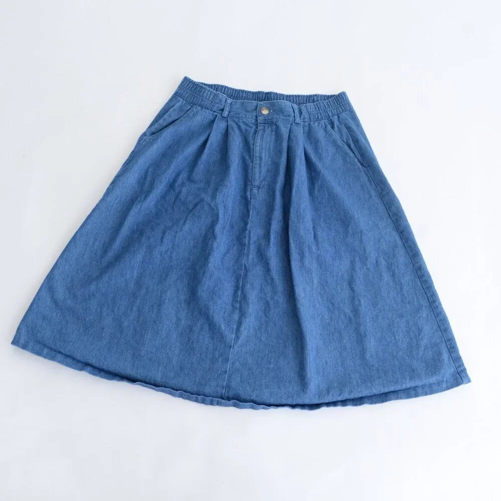 Vintage Blue Denim Midi Skirt